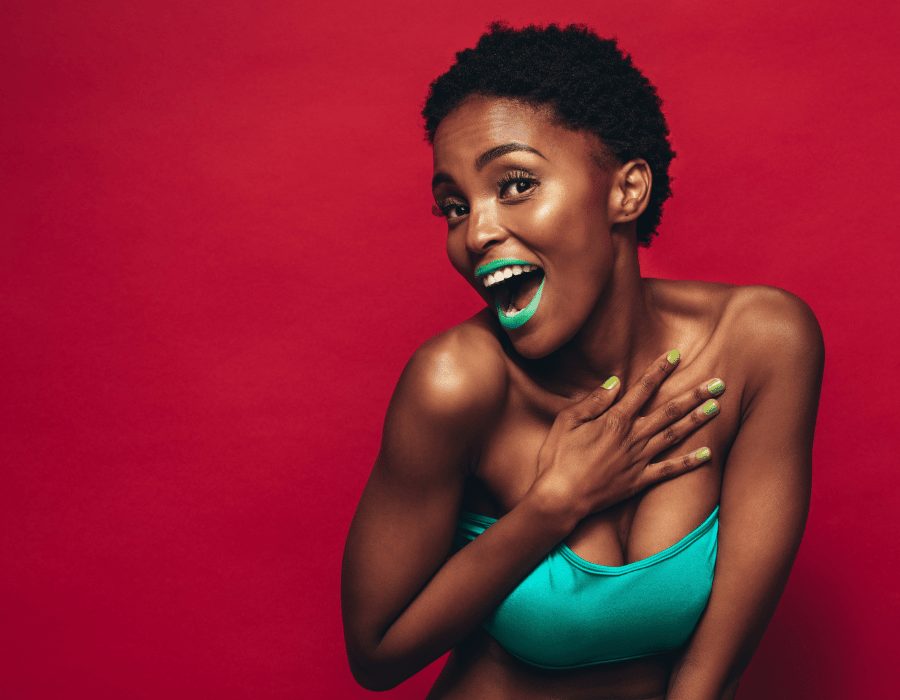 a woman with her mouth open