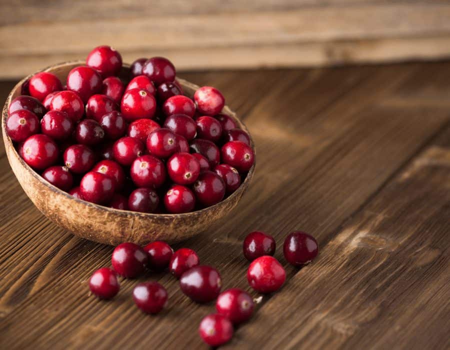 a bowl of cranberries