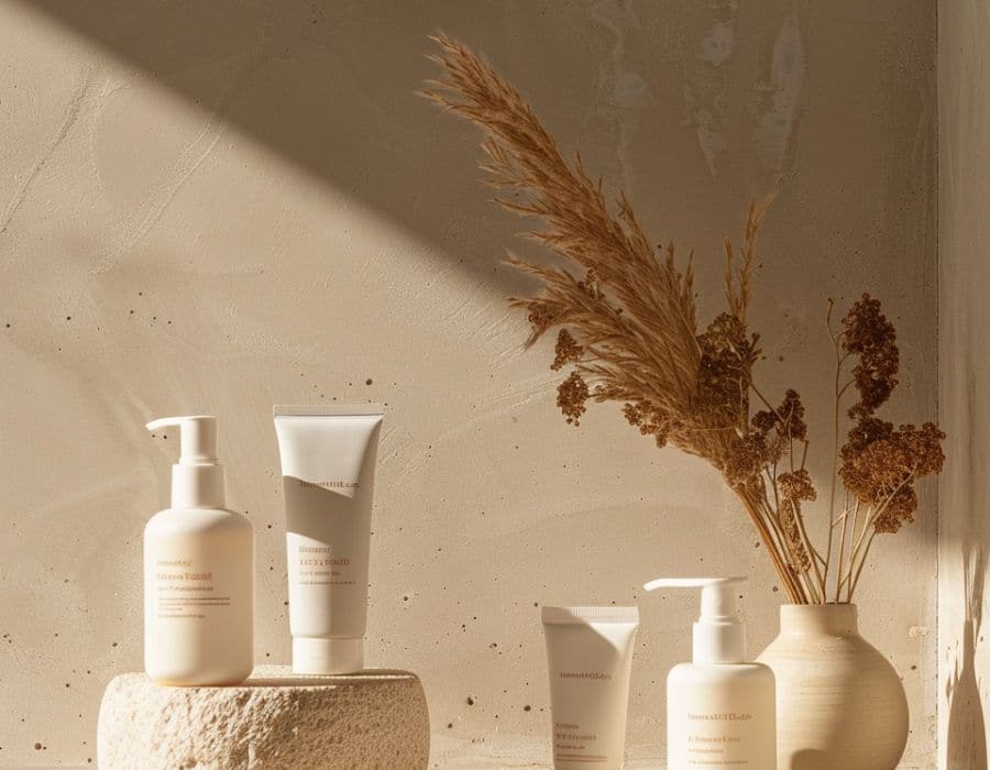 Hair products on white slate